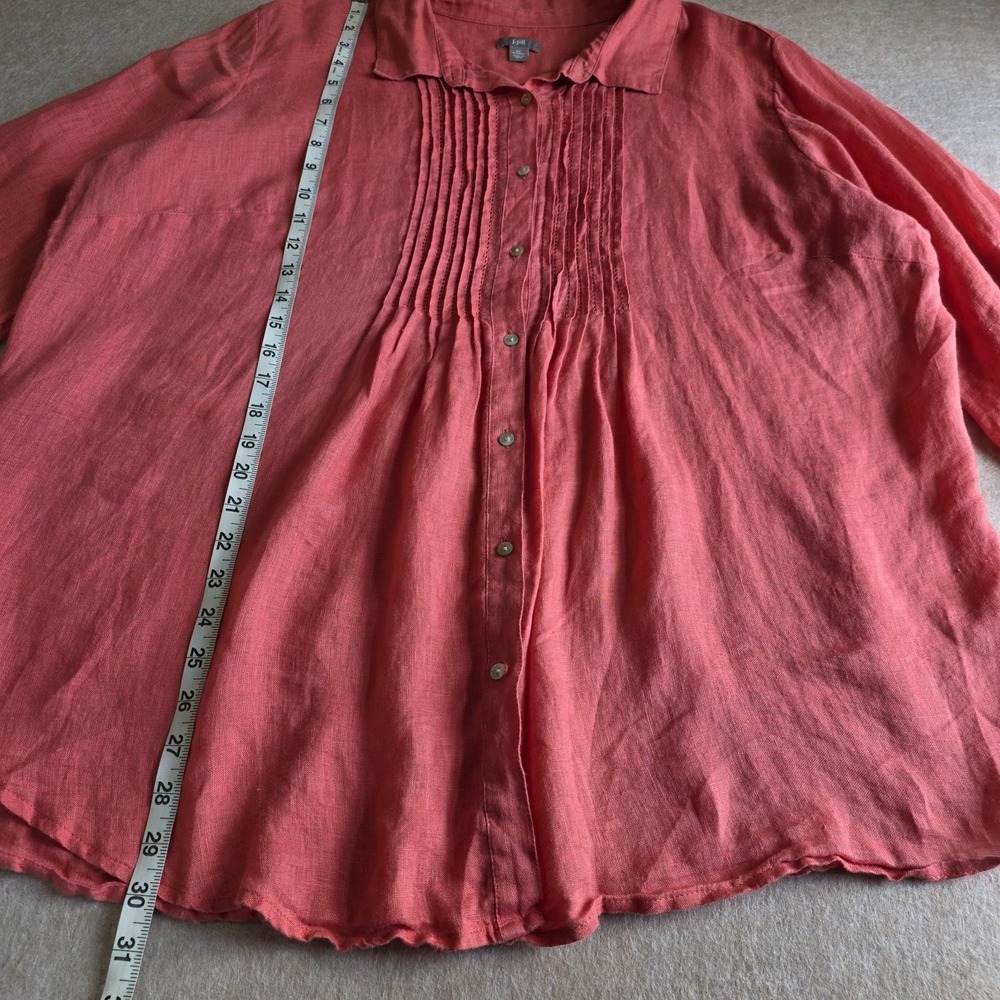 J Jill Linen Button Up Top Sz 2X Pink Pintuck Long Roll Tab Sleeve Boho Beachy - Picture 9 of 13